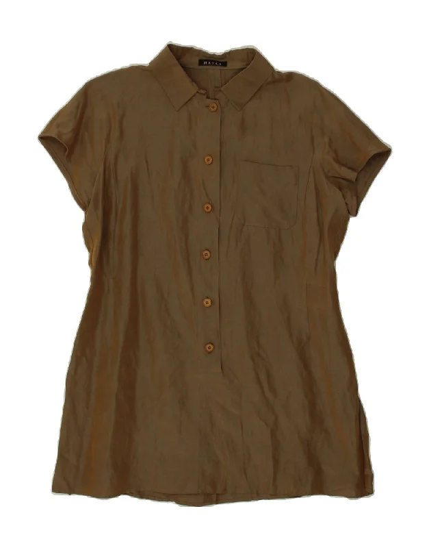 MASKA Womens Short Sleeve Pullover Shirt UK 16 Large Brown Linen Fitted Ribbed Sweater MASKA Womens Short Sleeve Pullover Shirt UK 16 Large Brown Linen Fitted Ribbed Sweater