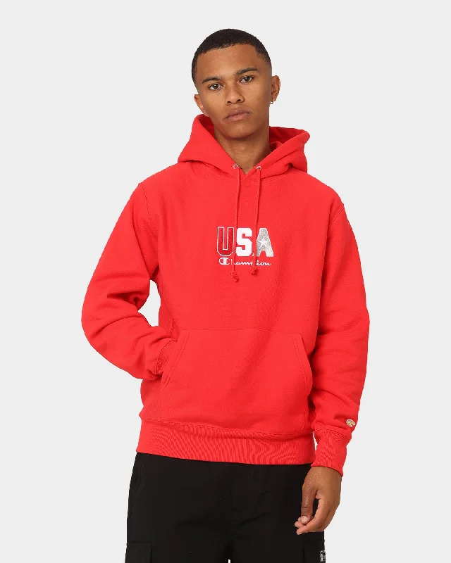 Champion Reverse Weave USA Hoodie Red Spark Csi Hoodie with Lace Feminine Delicate