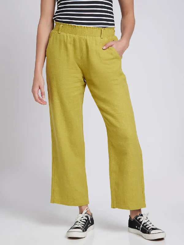 Spykar Pista Regular Fit Ankle Length Linen Trousers Trousers Party Sparkling