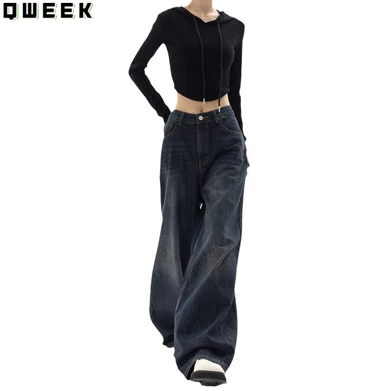 Advbridge Vintage High Waist Jeans Women Y2k Harajuku Loose Korean Fashion Wide Leg Pants Oversized Straight Casual Denim Trousers Trousers Bootcut Casual