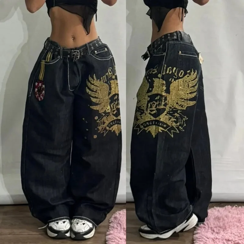 Advbridge Streetwear Retro Fashion New Oversized Printed Baggy Jeans Women Y2K Harajuku Leisure Gothic High Waist Wide-leg Pants Trousers Trousers Timeless Classic