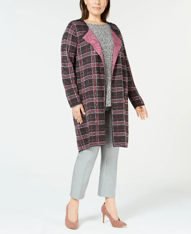 NY Collection Plus Size Jacquard Plaid Cardigan Satin Fabric Silk Fabric Chiffon Fabric NY Collection Plus Size Jacquard Plaid Cardigan Satin Fabric Silk Fabric Chiffon Fabric
