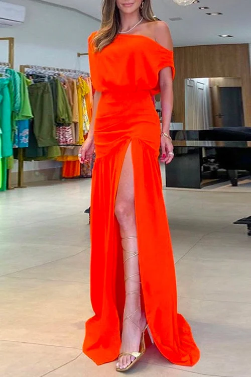 Cold Shoulder Waisted High Slit Maxi Party Dress Lace Sexy Club