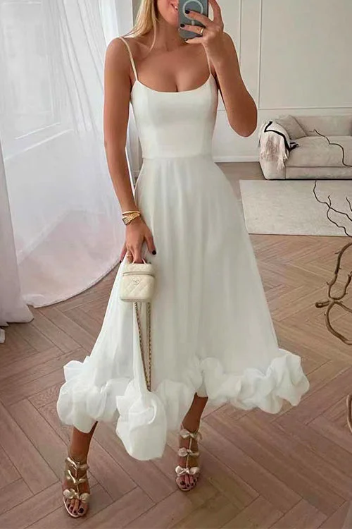 High Waist Ruffle Hem Swing Maxi Cami Party Dress Chiffon Maxi Beach