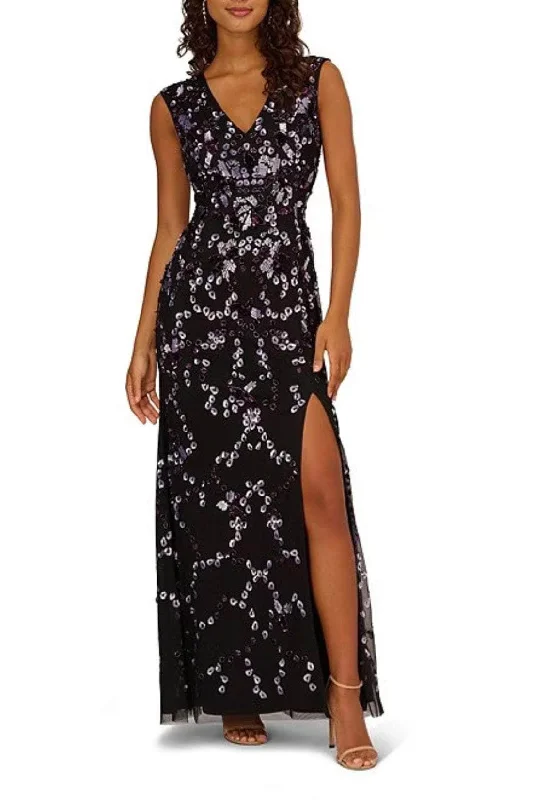 Adrianna Papell AP1E210845 - Beaded Ornate V-Neck Evening Dress Tunics Velvet soft