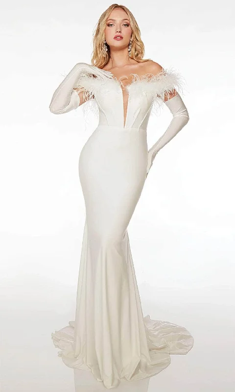 Alyce Paris 61726 - Off-Shoulder Feathers Evening Dress Tunics Chinos classic