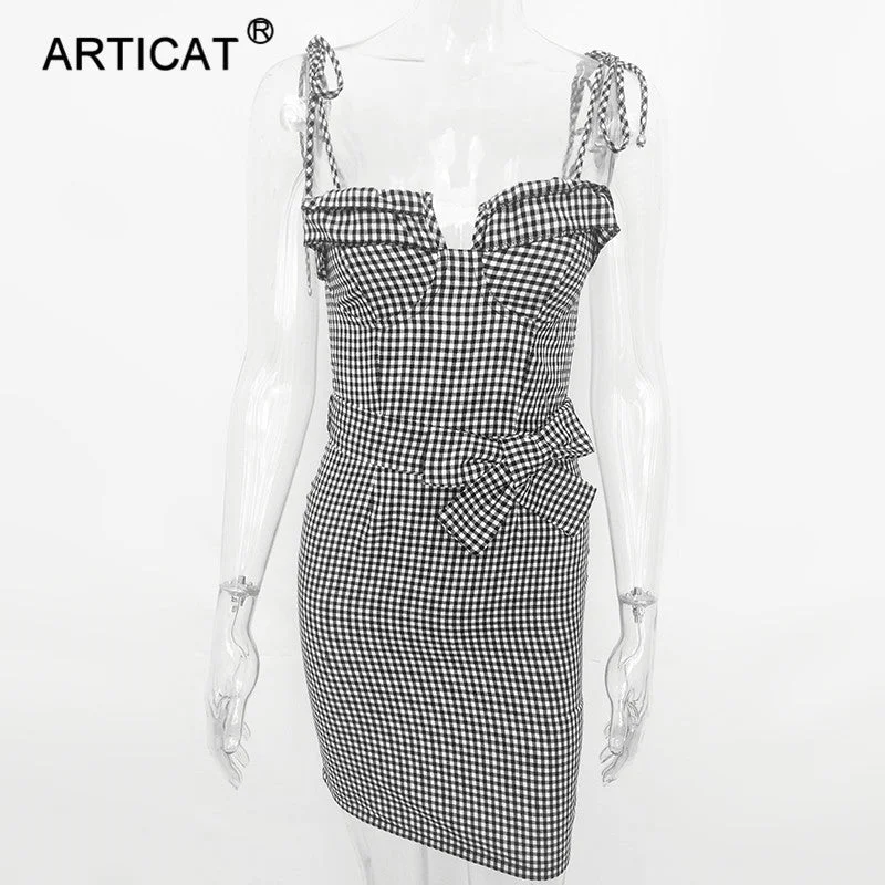 Plaid Spghetti Strap Sexy Women Summer Dress 2022 Vestdiso Sleeveless Bow Belt Bodycon Beach Dress Casual Party Dresses Tunics Travel practical Plaid Spghetti Strap Sexy Women Summer Dress 2022 Vestdiso Sleeveless Bow Belt Bodycon Beach Dress Casual Party Dresses Tunics Travel practical