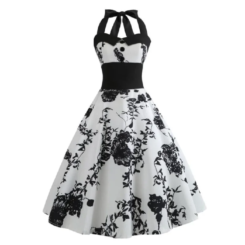 Bandage Retro White Mini Dress Women Vintage Printing Bodycon Sleeveless Halter Party Dresses Slim Strap Strapless Dresses-16 Tunics Polka dots Bandage Retro White Mini Dress Women Vintage Printing Bodycon Sleeveless Halter Party Dresses Slim Strap Strapless Dresses-16 Tunics Polka dots