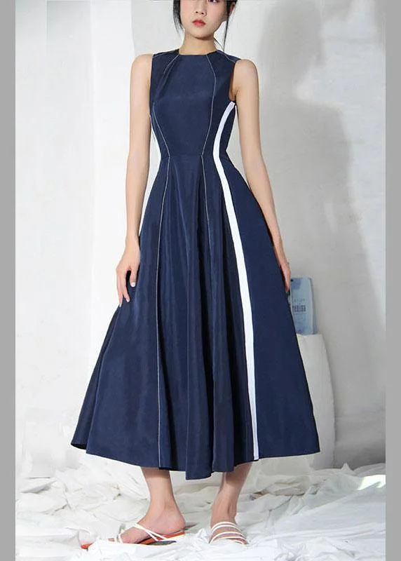 Bohemian Navy Patchwork Sleeveless Party Dress Summer Tunics Lace romantic