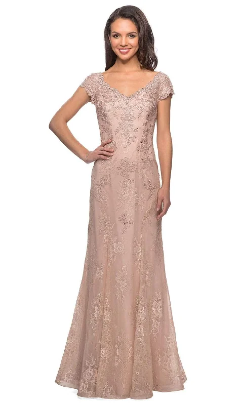 La Femme - 28099 V Neck Floral Lace Trumpet Evening Dress Tunics Denim casual