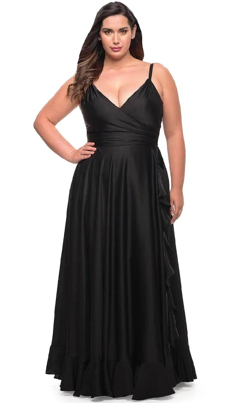 La Femme 29740 - Ruffled Slit Evening Dress Lace Sexy Club