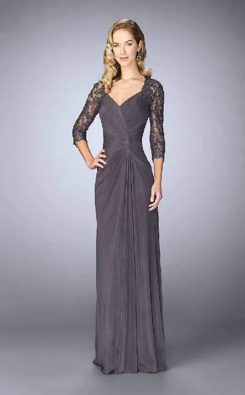 La Femme - Lace Embroidered V-Neck Evening Dress 23244SC Tunics New arrival