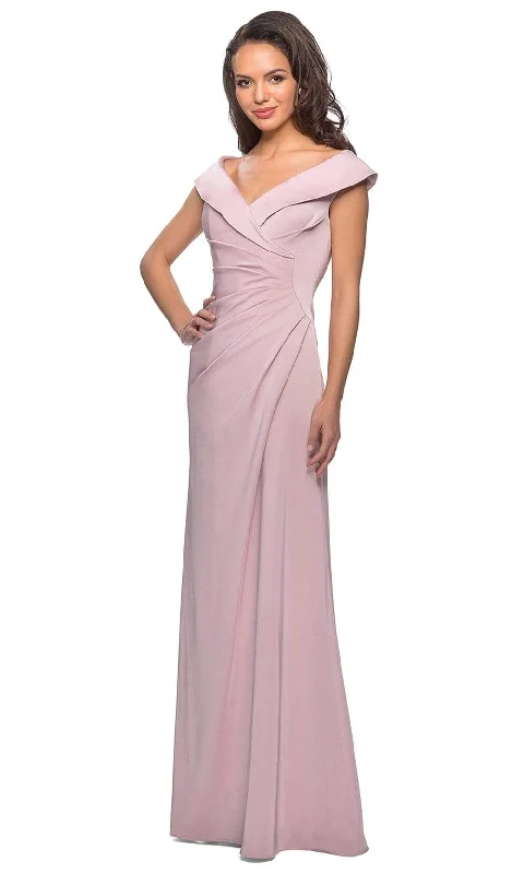 La Femme - Ruched Wide V Neck Evening Dress 26523SC Tunics Bestseller popular