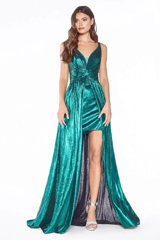 Ladivine CD0151 - Metallic A-Line Dress Evening Dresses Turtleneck Neckline Stylish