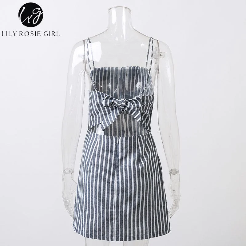 Lily Rosie Girl Gray Striped Off Shoulder Vestidos Women Backless Bow Sexy Party Dresses Summer Beach Short Slash Neck Dress Tunics Bridal satin Lily Rosie Girl Gray Striped Off Shoulder Vestidos Women Backless Bow Sexy Party Dresses Summer Beach Short Slash Neck Dress Tunics Bridal satin