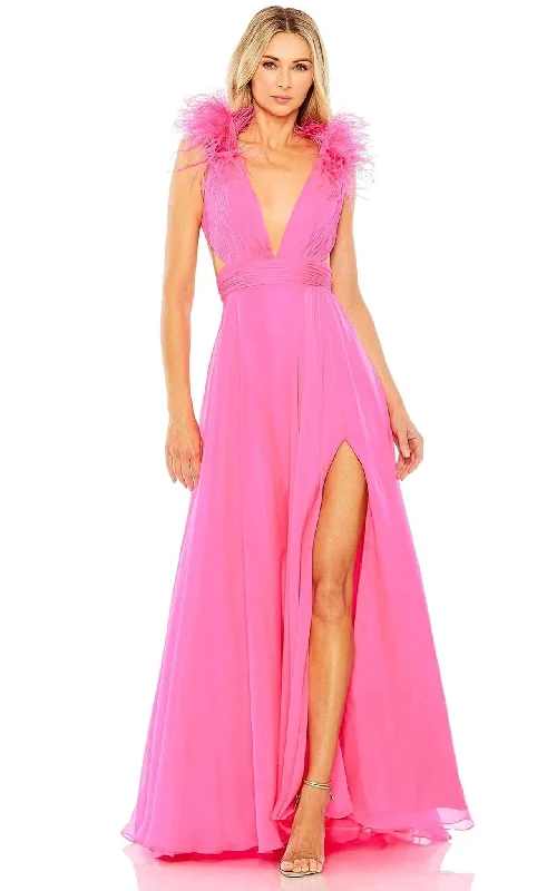 Mac Duggal 68680 - Feather Collar Cutout Evening Dress Off-the-shoulder Chic Trendy