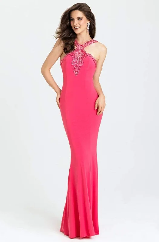 Madison James - Halter Fitted Sheath Evening Dress l16-373 Tunics Winter warm