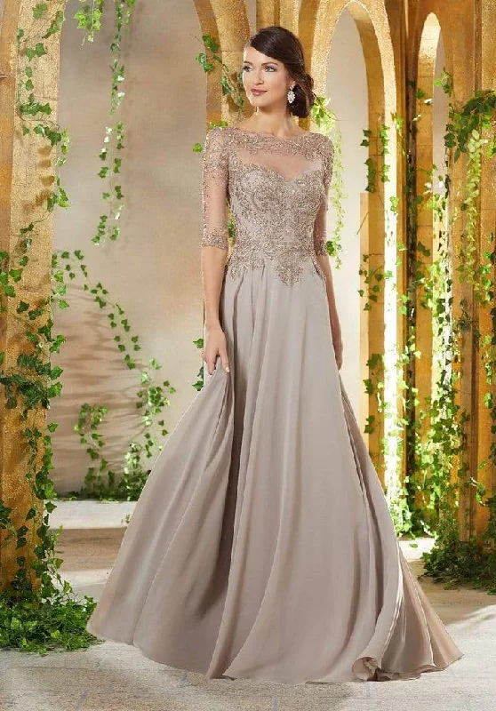 MGNY By Mori Lee - Embroidered Illusion Chiffon A-line Evening Dress 71908SC Tunics Cozy comfortable