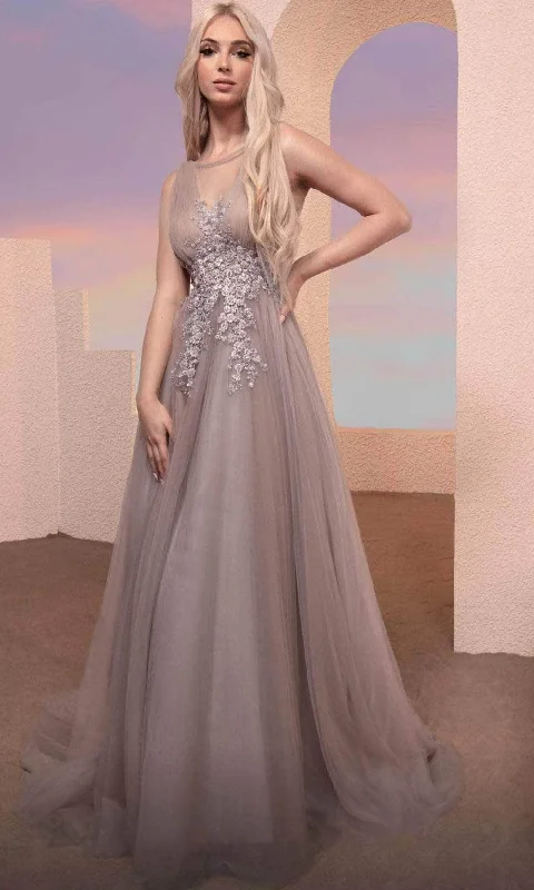 MNM Couture M0095 - Floral Applique Tulle Evening Dress Shift Classic Vintage