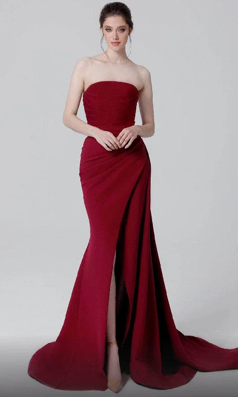 MNM Couture N0464 - Strapless Wrap Slit Evening Dress Tunics Chic fashionable