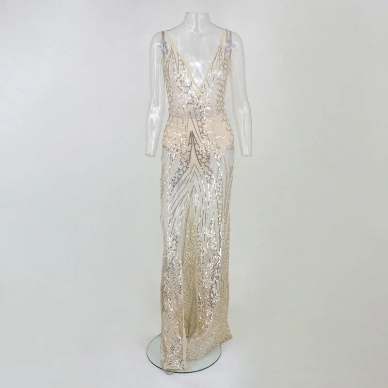 Sequins Women Maxi Dress Sleeveless High Split backless Long Dress Floor Length Bling sparkly Evening Party Dresses Tunics Practical easy-care Sequins Women Maxi Dress Sleeveless High Split backless Long Dress Floor Length Bling sparkly Evening Party Dresses Tunics Practical easy-care