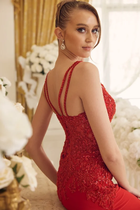 Double Spaghetti Straps Embroidered Bodice Long Evening Dress NXH1090 Boatneck Modish Everyday Double Spaghetti Straps Embroidered Bodice Long Evening Dress NXH1090 Boatneck Modish Everyday