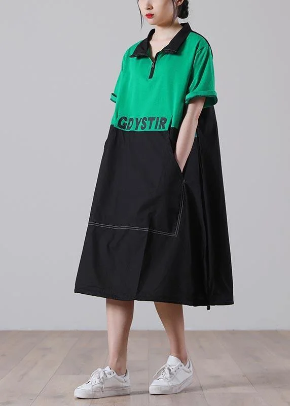 Simple Green Graphic Cotton Pockets Summer Party Dress Tunics Ceremony elegant