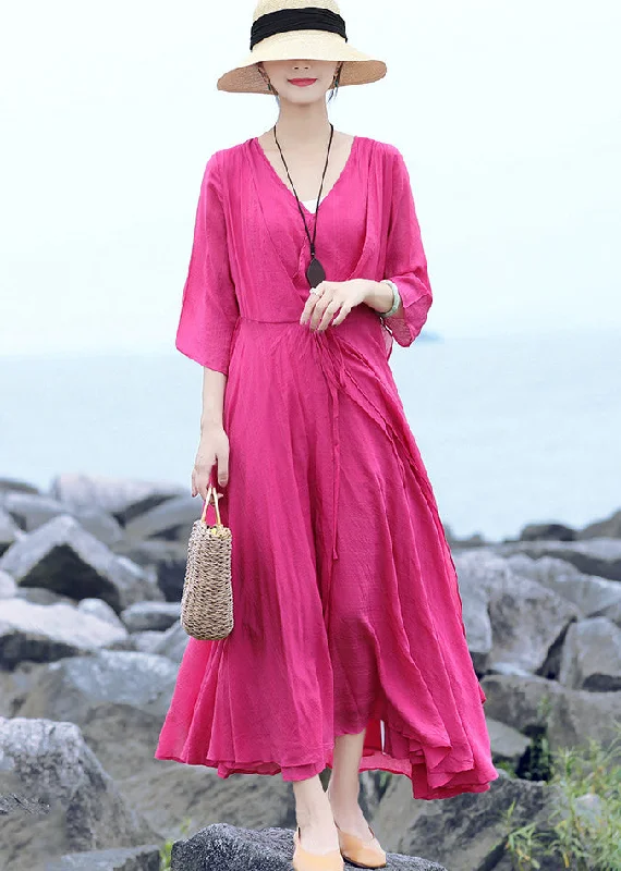Stylish Rose Cinched Fake Two Pieces Party Dress Summer Tunics Cozy soft