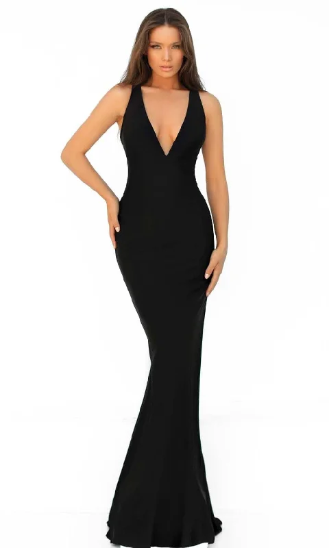 Tarik Ediz - 51017 Plunging V-Neck Trumpet Evening Dress Tunics Modern contemporary