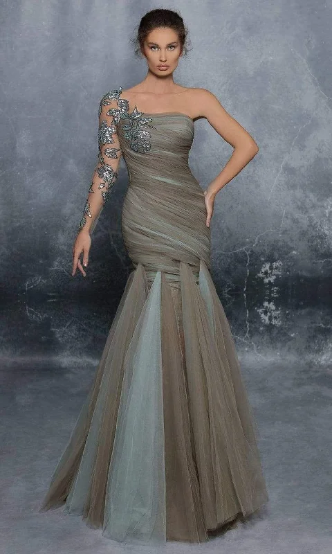 Tarik Ediz - 96008 Asymmetrical Trumpet Evening Dress Tunics Versatile stylish