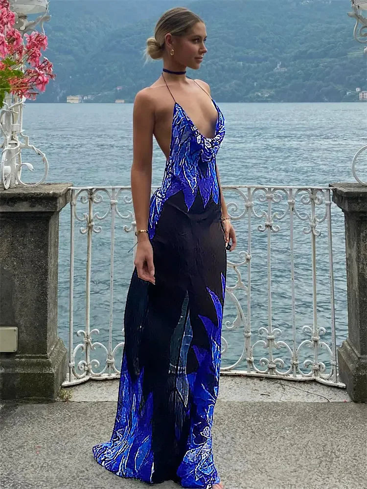 Backless Contrast For Women Maxi Dress Sheer See-Through Slim Summer Fashion Holiday Beach Party Dress Female Halter Dress Tunics Brand named Backless Contrast For Women Maxi Dress Sheer See-Through Slim Summer Fashion Holiday Beach Party Dress Female Halter Dress Tunics Brand named