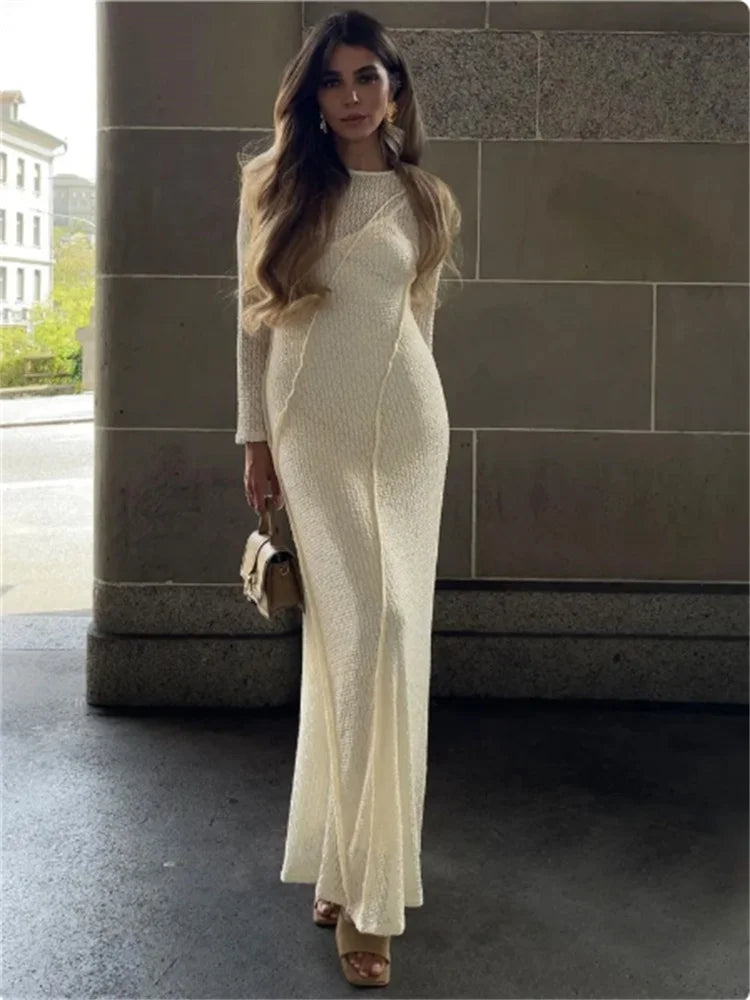 Backless Elegant Knit Dress Female Lace-Up Slim Patchwork Solid Party Dress Gown Knitwear High Waist For Women Maxi Dress Tunics Designer luxury Backless Elegant Knit Dress Female Lace-Up Slim Patchwork Solid Party Dress Gown Knitwear High Waist For Women Maxi Dress Tunics Designer luxury