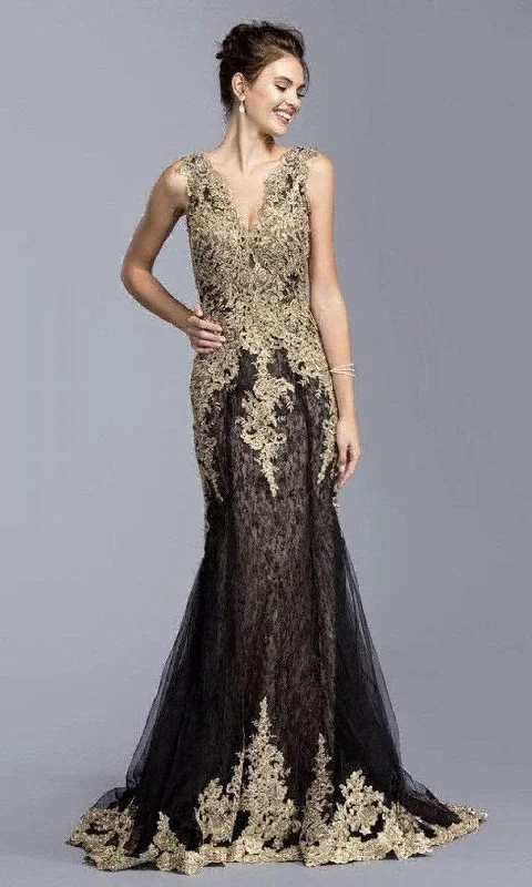 Trevi Collection - L2009 Applique V-Neck Evening Dress Tunics Mesh breathable