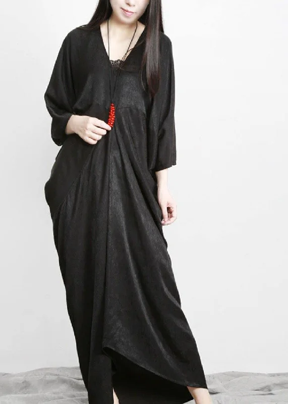 Unique Black Asymmetric V Neck Silk Party Dresses Halter Neckline Beach