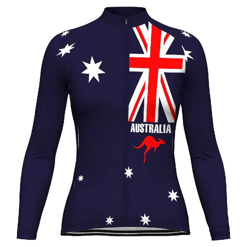 Australia Long Sleeve Cycling Jersey for Women Navy Blue Jersey Tee