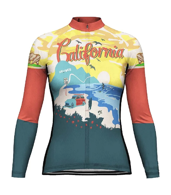 California Long Sleeve Cycling Jersey for Women Emerald Green Jersey Tee