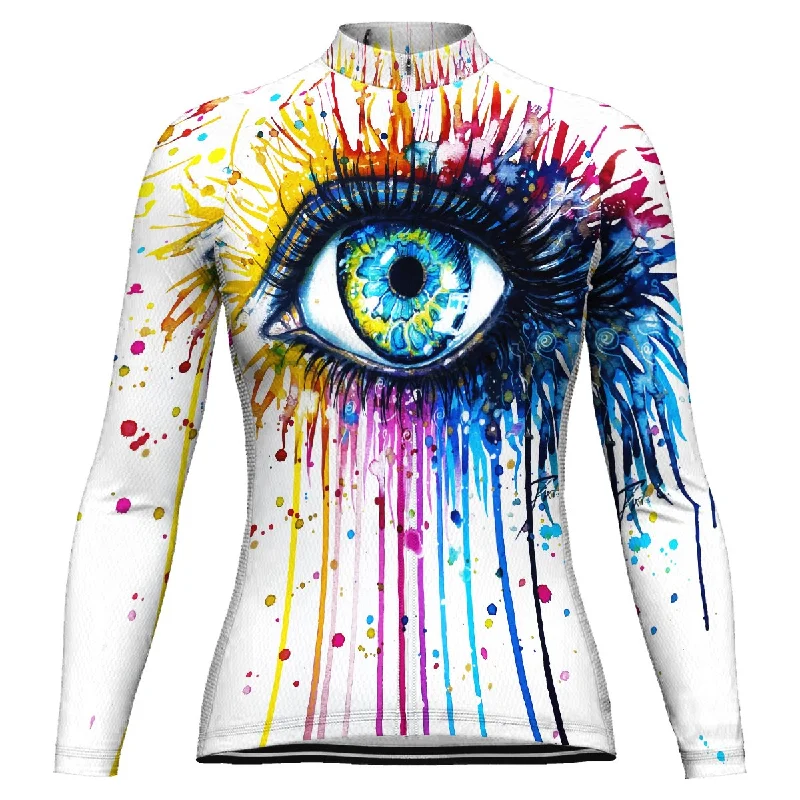 Colorful Long Sleeve Cycling Jersey for Women Patterned Jersey Tee