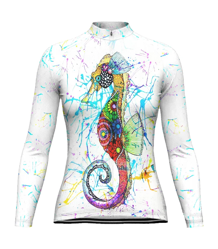 Colorful Seahorse Long Sleeve Cycling Jersey for Women Silk Jersey Blouse