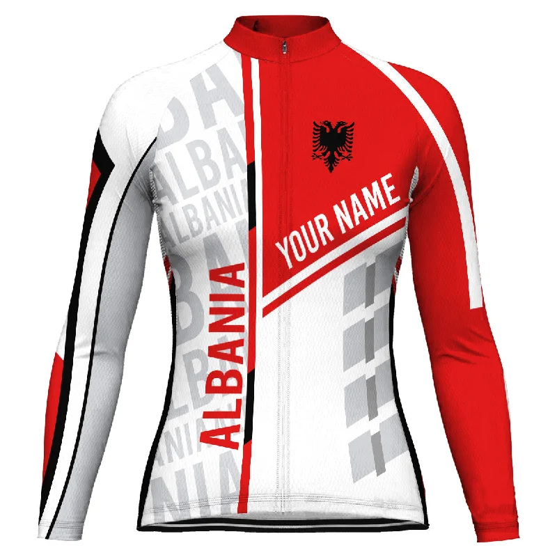 Customized Albania Long Sleeve Cycling Jersey for Women Metallic Jersey Tee