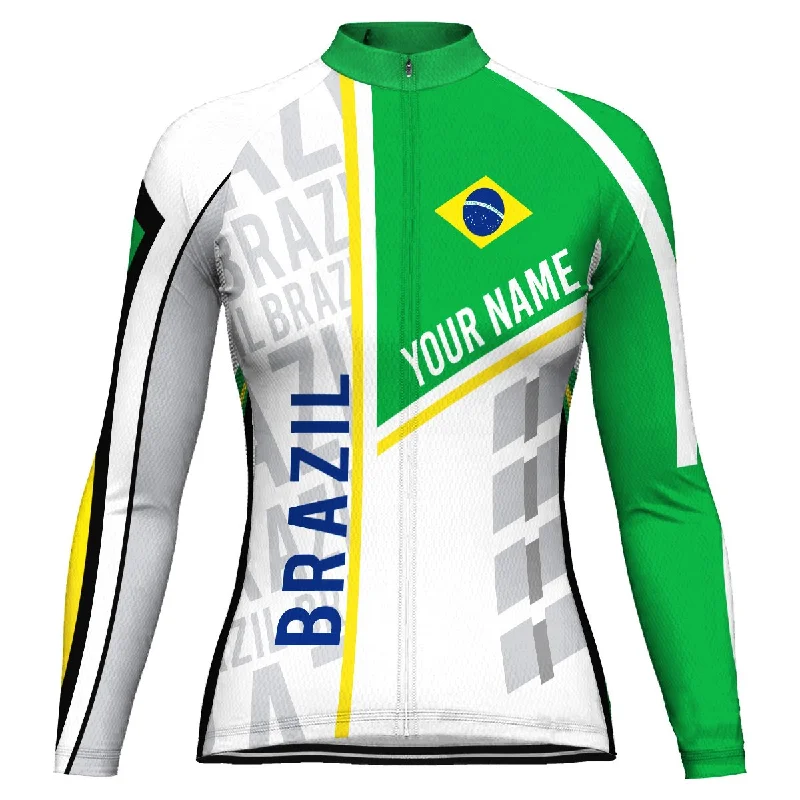 Customized Brazil Long Sleeve Cycling Jersey for Women Scoop Neck Jersey Top