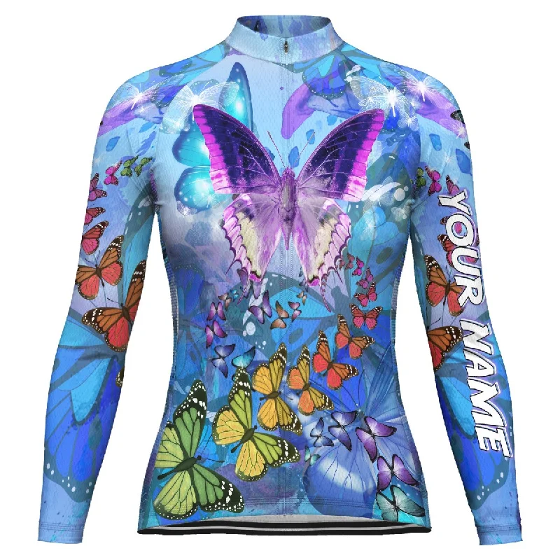 Customized Butterfly Long Sleeve Cycling Jersey for Women Casual Jersey Blouse