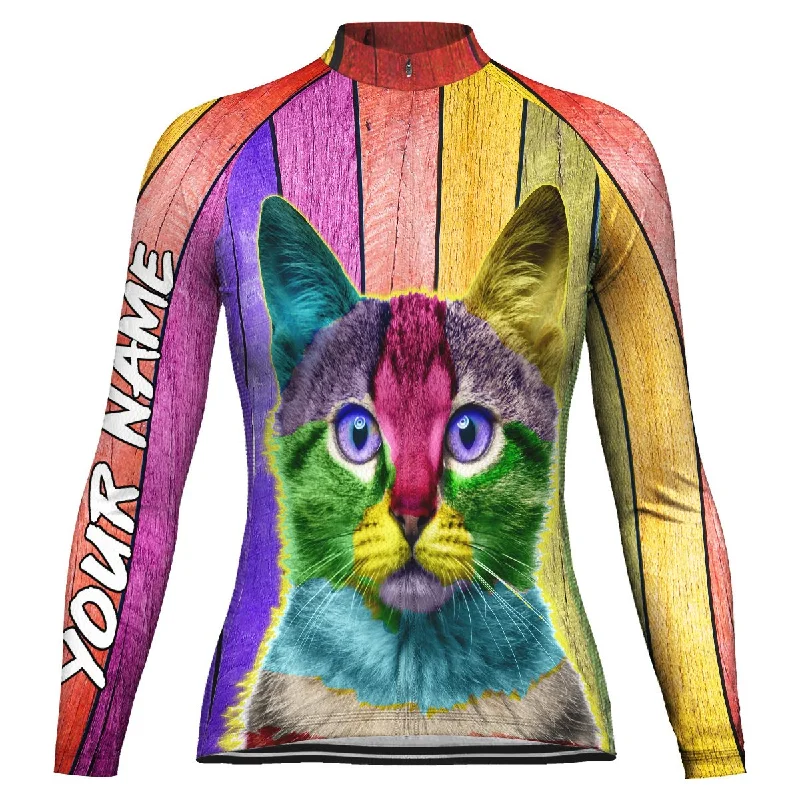 Customized Cat Long Sleeve Cycling Jersey for Women Trendy Jersey Shirt