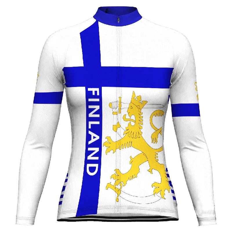 Customized Finland Winter Thermal Fleece Long Sleeve Cycling Jersey for Women Business Jersey Tee