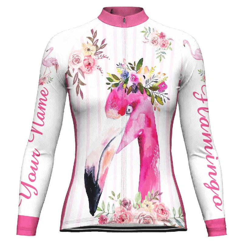 Customized Flamingo Long Sleeve Cycling Jersey for Women Halter Neck Jersey Tee