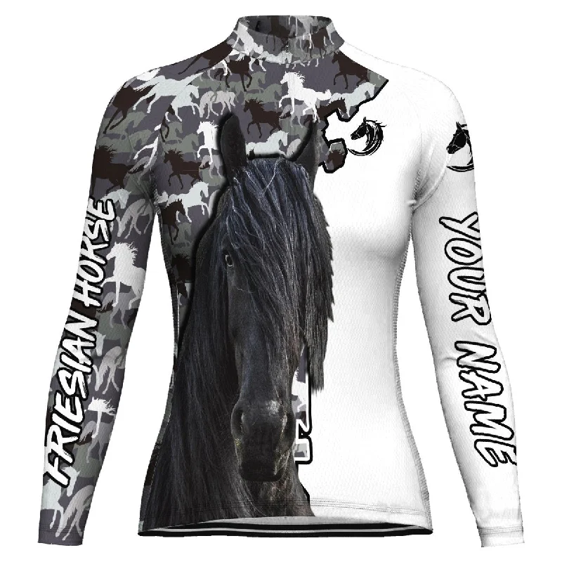 Customized Friesian Horse Long Sleeve Cycling Jersey for Women Pastel Jersey Tee