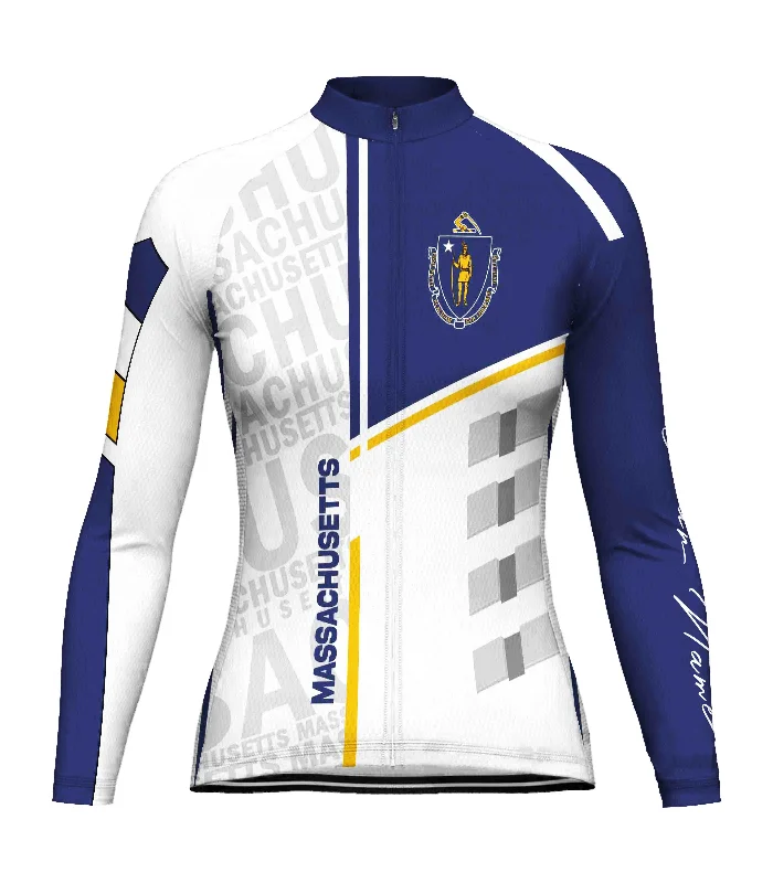 Customized Massachusetts Long Sleeve Cycling Jersey for Women Boat Neck Jersey Shirt