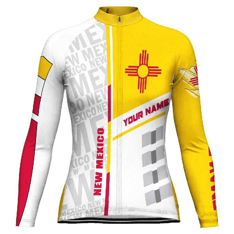 Customized New Mexico Winter Thermal Fleece Long Sleeve Cycling Jersey for Women V Neck Jersey Blouse