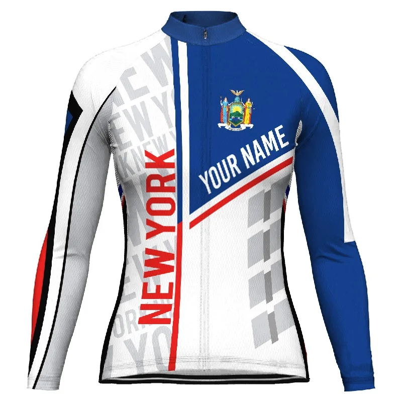 Customized New York Long Sleeve Cycling Jersey for Women Striped Jersey Top