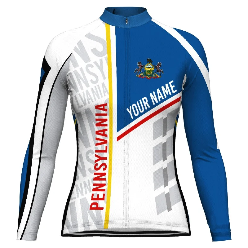 Customized Pennsylvania Long Sleeve Cycling Jersey for Women V Neck Jersey Blouse