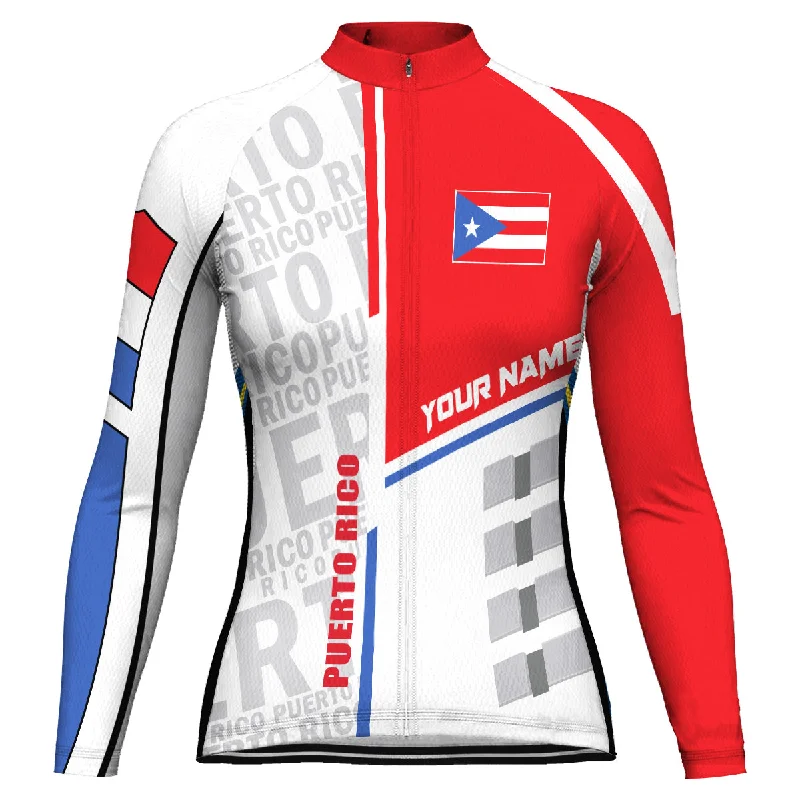 Customized Puerto Rico Long Sleeve Cycling Jersey for Women Winter Jersey Top